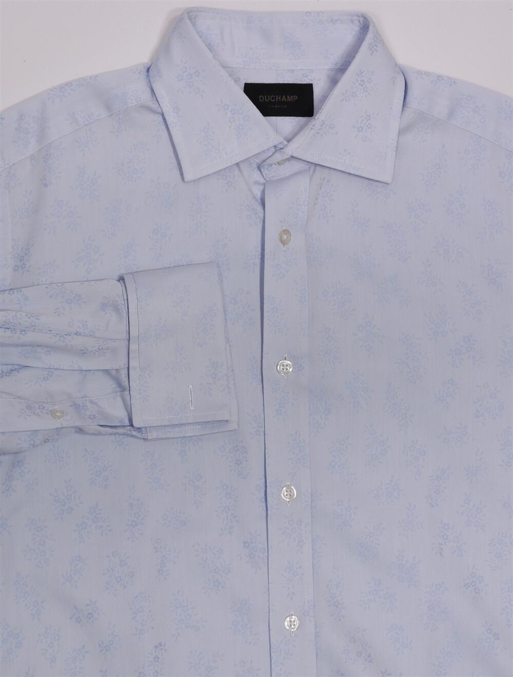Duchamp Light Blue Floral Jacquard Weave Cotton Dress Shirt (41) 16-34